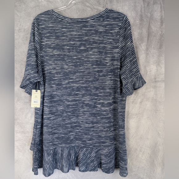 Terra & Sky Size 14W Pomplum Blue Striped Blouse - Picture 2 of 11